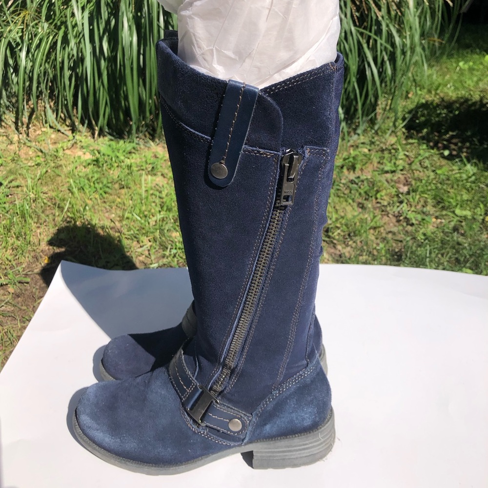 Earth Origins Riding Tall Boots Portia Navy Leather Wide Size 7W Women's